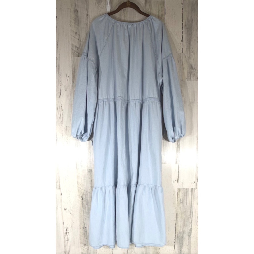 Levis Maxi Dress XXL Light Blue Cotton Chambray Button Front Tiered Boho Prairie - Picture 2 of 9